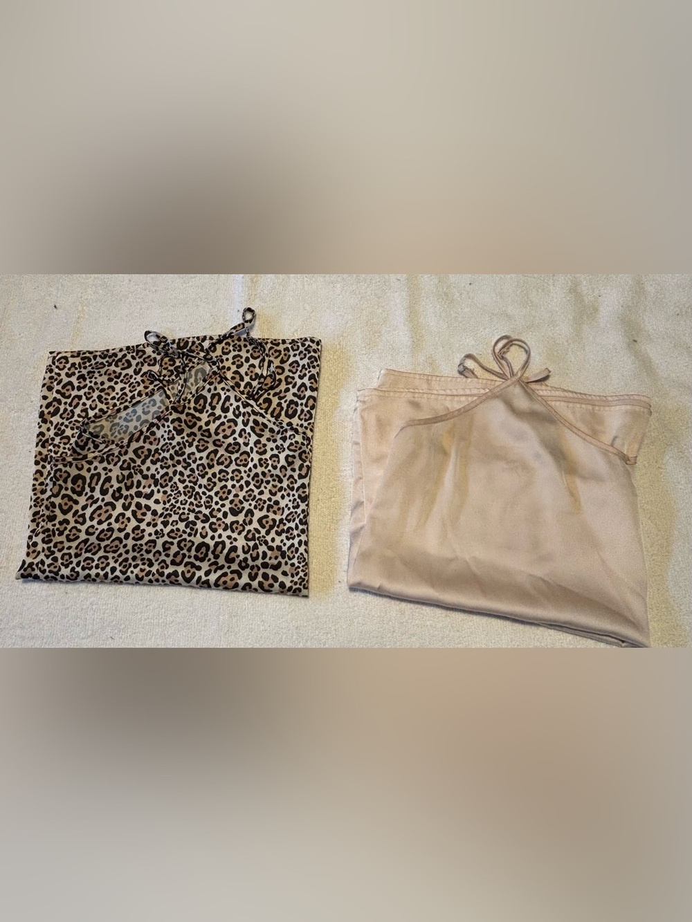 Two Ekouaer Satin Cami Tank Tops Y2K Barbiecore Slip Leopard and Blush Pink L